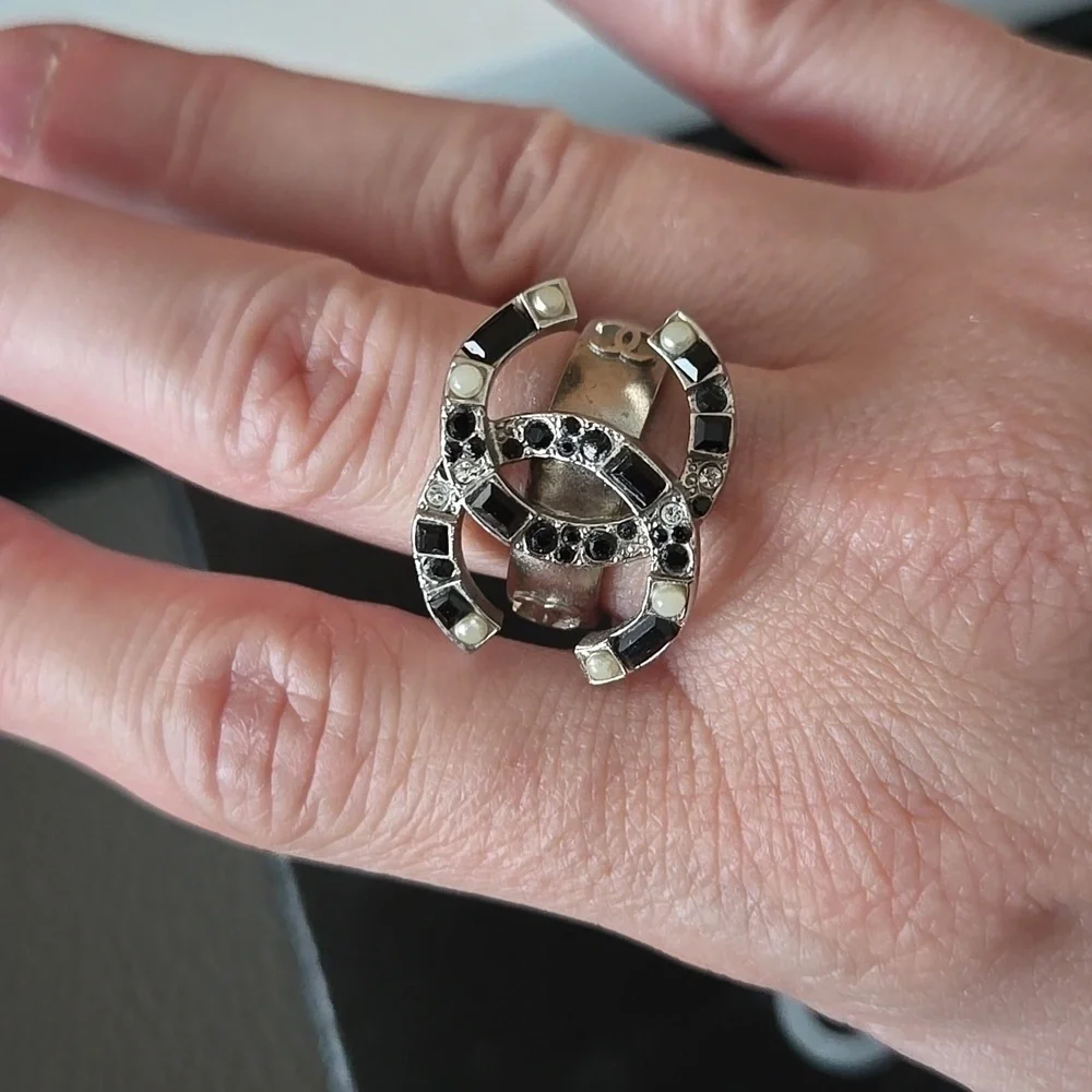 Chanel Geometric Ring | Double CC | Statement Designer Jewelry, Authentic, 52